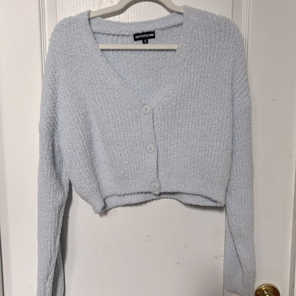 Pretty little thing Blue knitted cropped sweater, size small